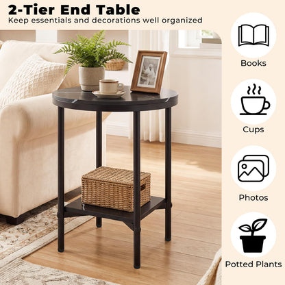 Round Side Table, 2-Tier Faux Marble Nightstand Sofa End Table