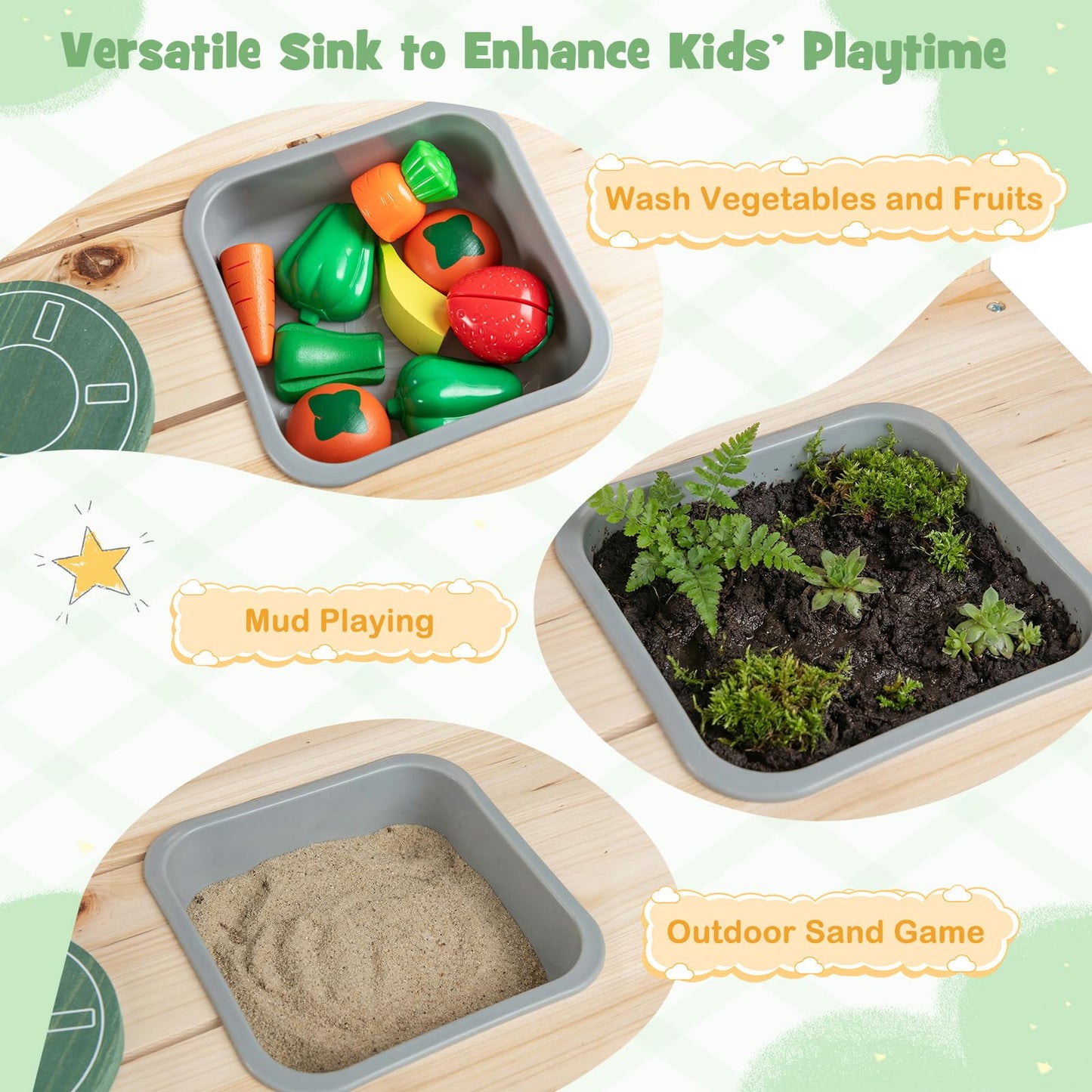 Mud Kitchen, Outdoor Kids Play Kitchen with Stoves, Sink, Rotation Knobs