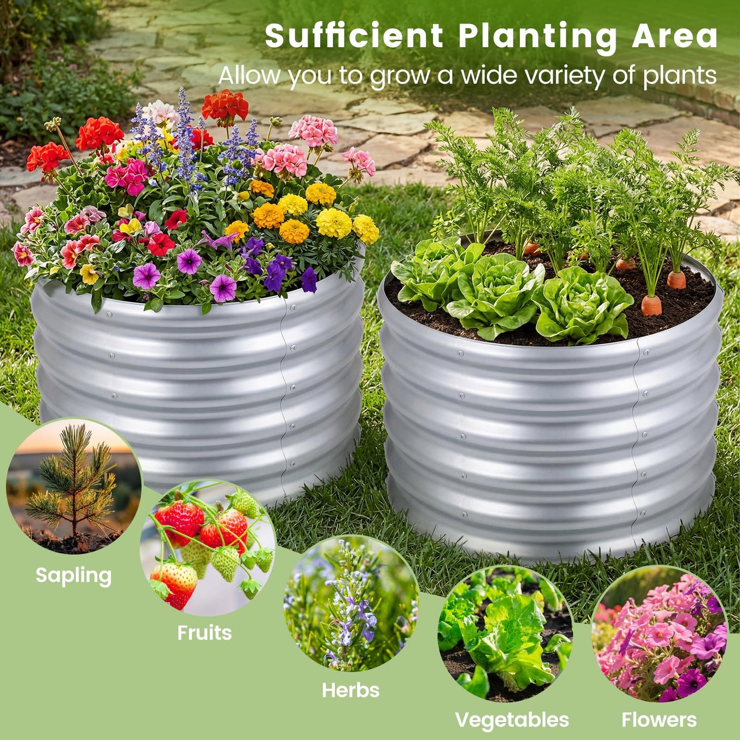 Metal Raised Garden Bed, Round Elevated Planter Box