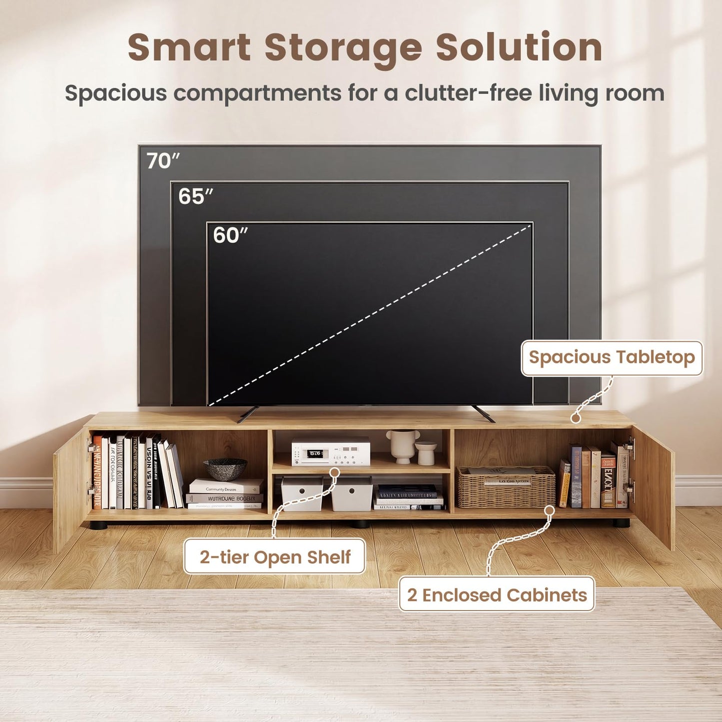 TV Unit for 70 Inch TVs, 160cm TV Stand Cabinet