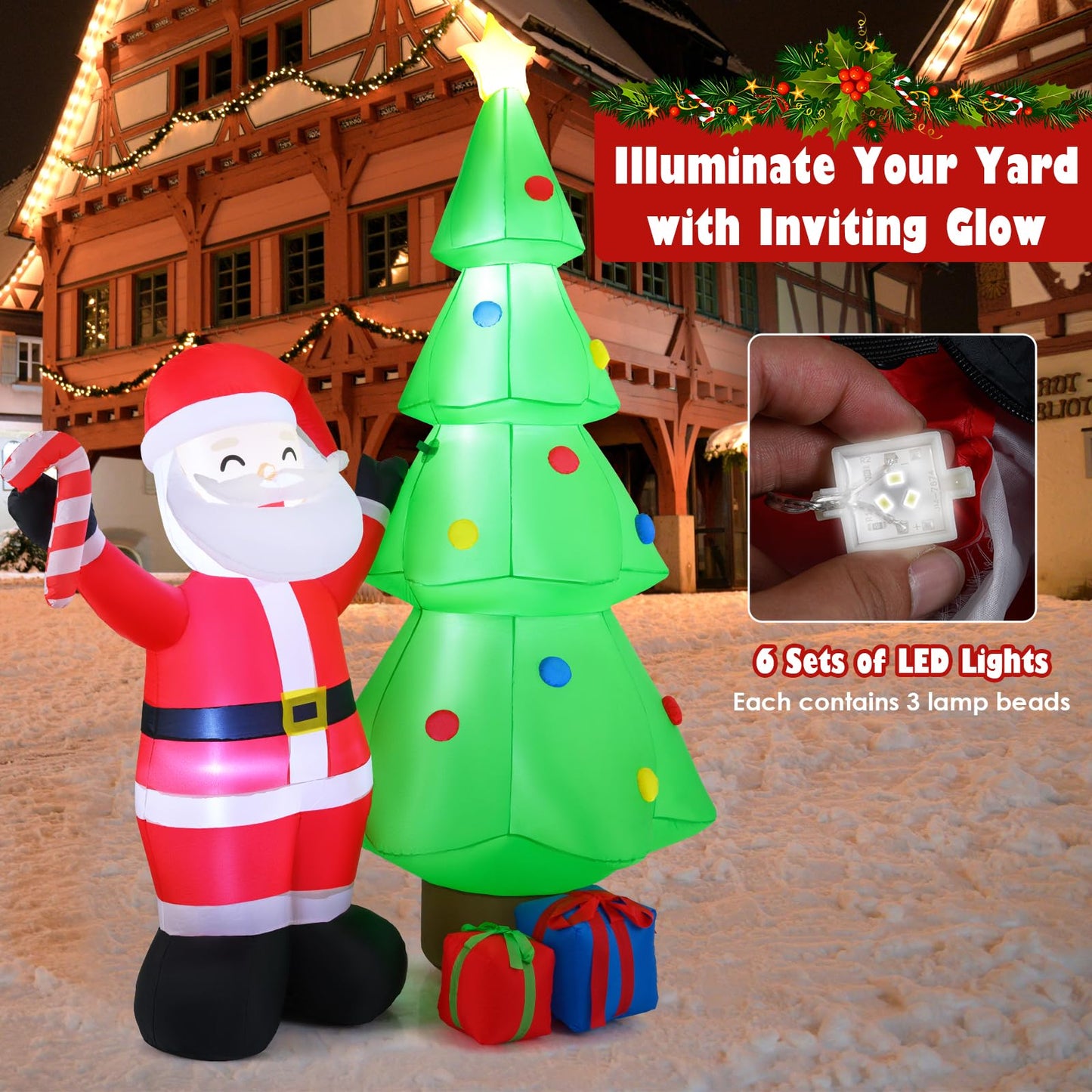 8 Feet Inflatable Christmas Tree with Santa Claus & Gift Boxes