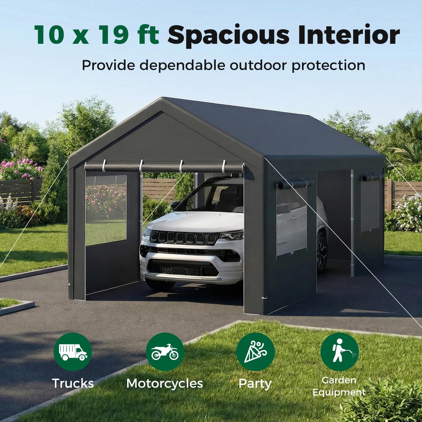 10 x 20FT Carport, Heavy Duty Car Canopy with Water-Resistant PE Tarp