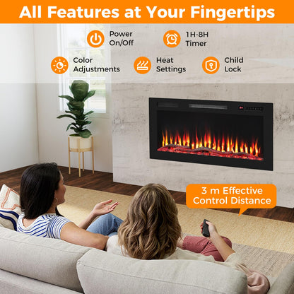 91cm Electric Fireplace with Remote and Multicolour Flame