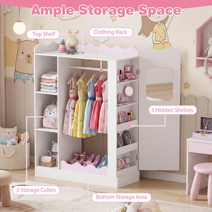 Kids Dress Up Storage, Wooden Children Wardrobe with Mirrors