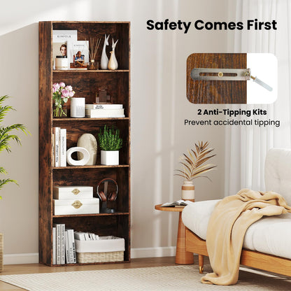 5-Tier Bookshelf with Freestanding Display Shelf and Storage Organizer for Living Room