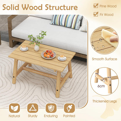 Outdoor Rectangle Coffee Table Solid Wood Patio Table with Slatted Tabletop for Garden Lawn