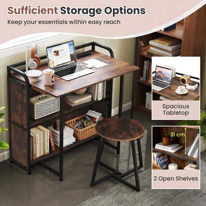 90 cm Folding Desk with Stool, Portable Computer Desk and Stool Set