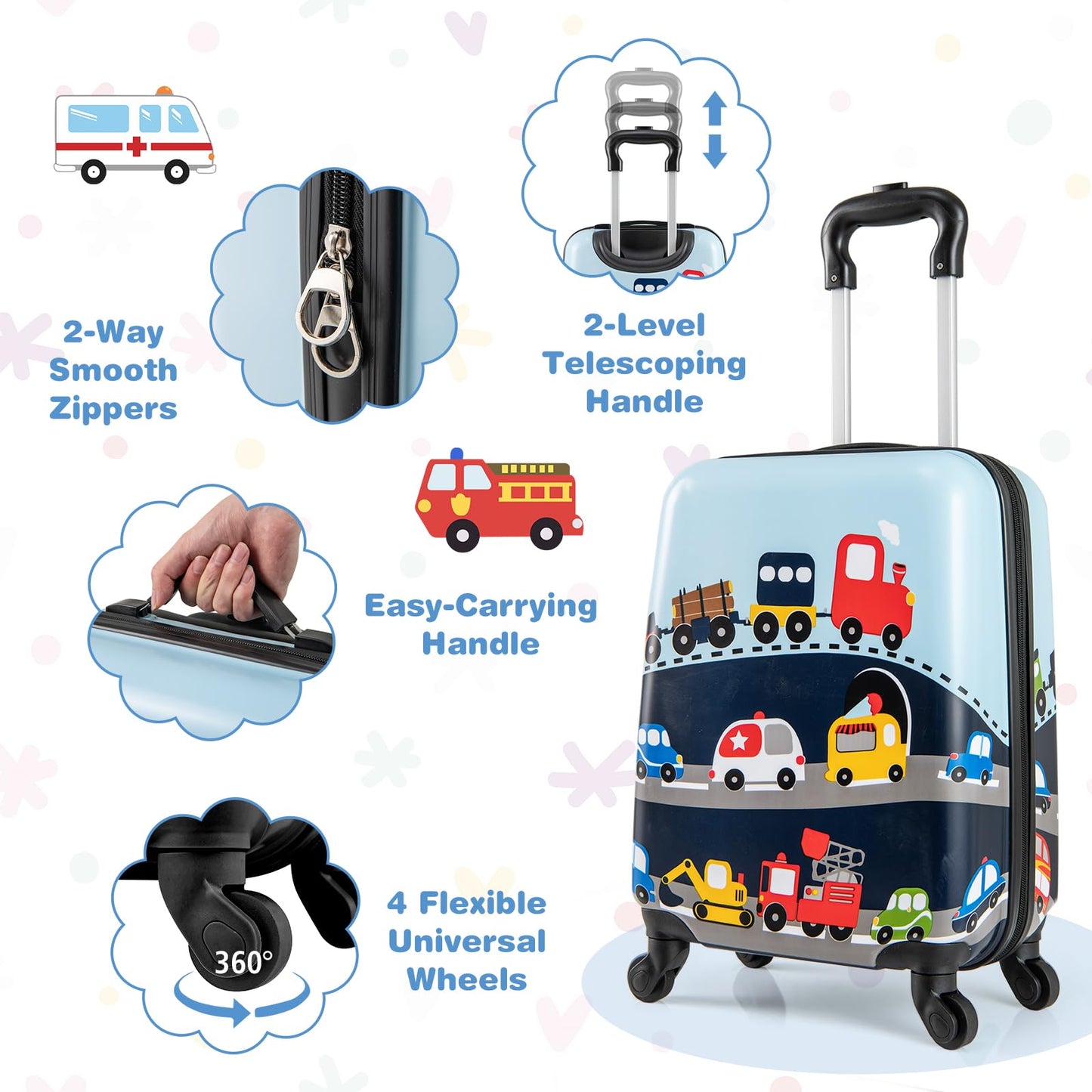 2 Pieces Kid Luggage Set with 4 Spinner Wheels and Telescopic Handle