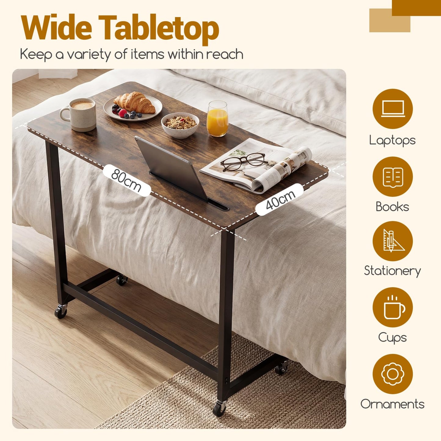 Rolling Laptop Desk Cart with Tablet Slot and Wheels