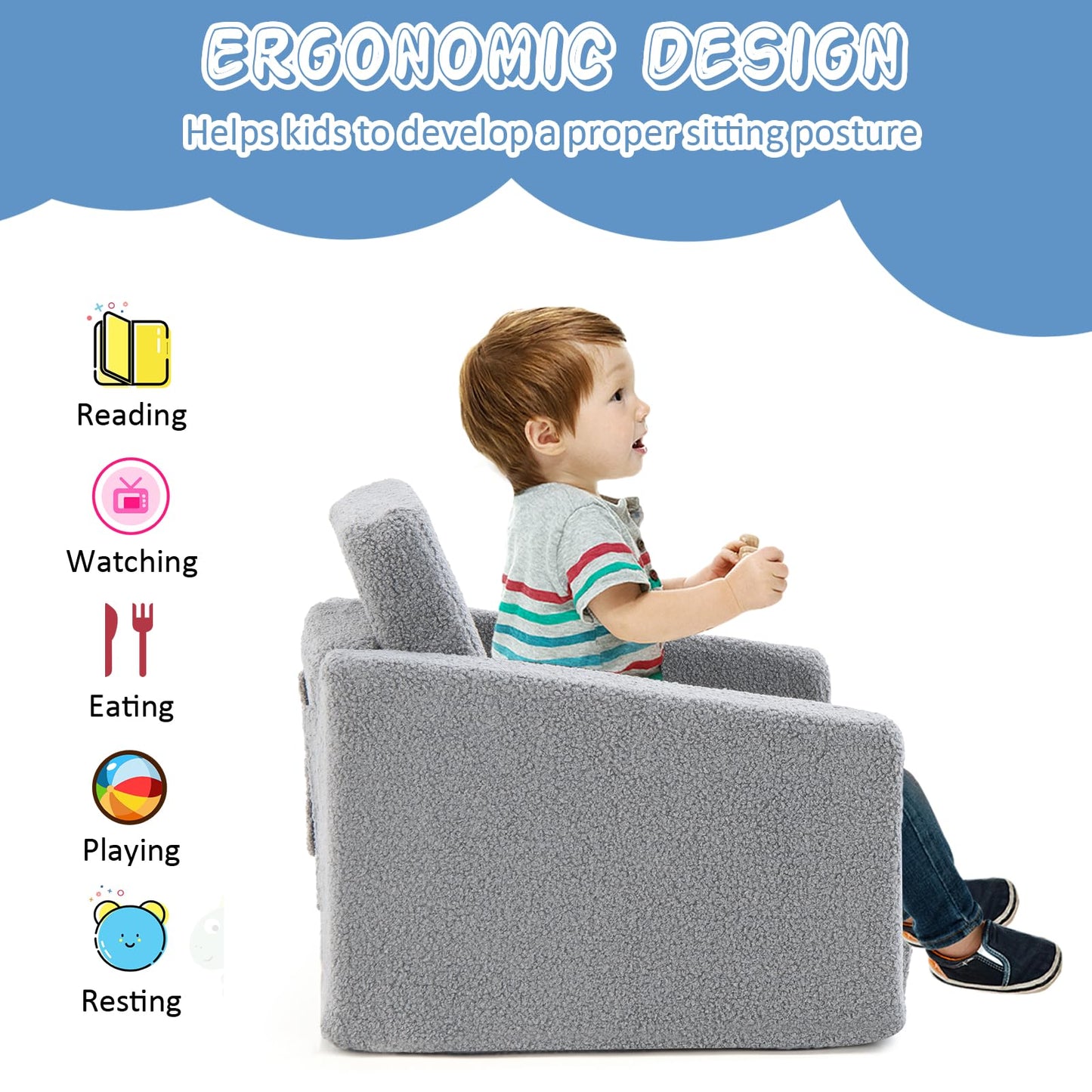 2-in-1 Toddler Fold out Couch with Washable Sofa Cover