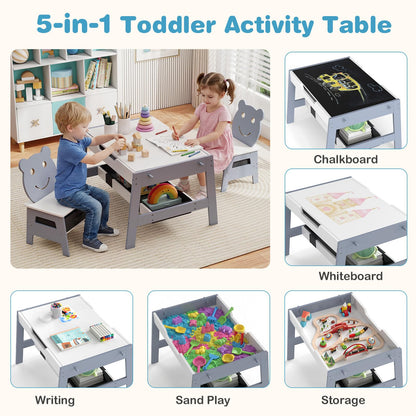 Kids Table and Chairs, Multifunctional Activity Desk with Chalkboard & Whiteboard