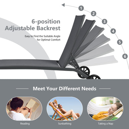 6 Positions Adjustable Chaise Lounge Deck Sunbed