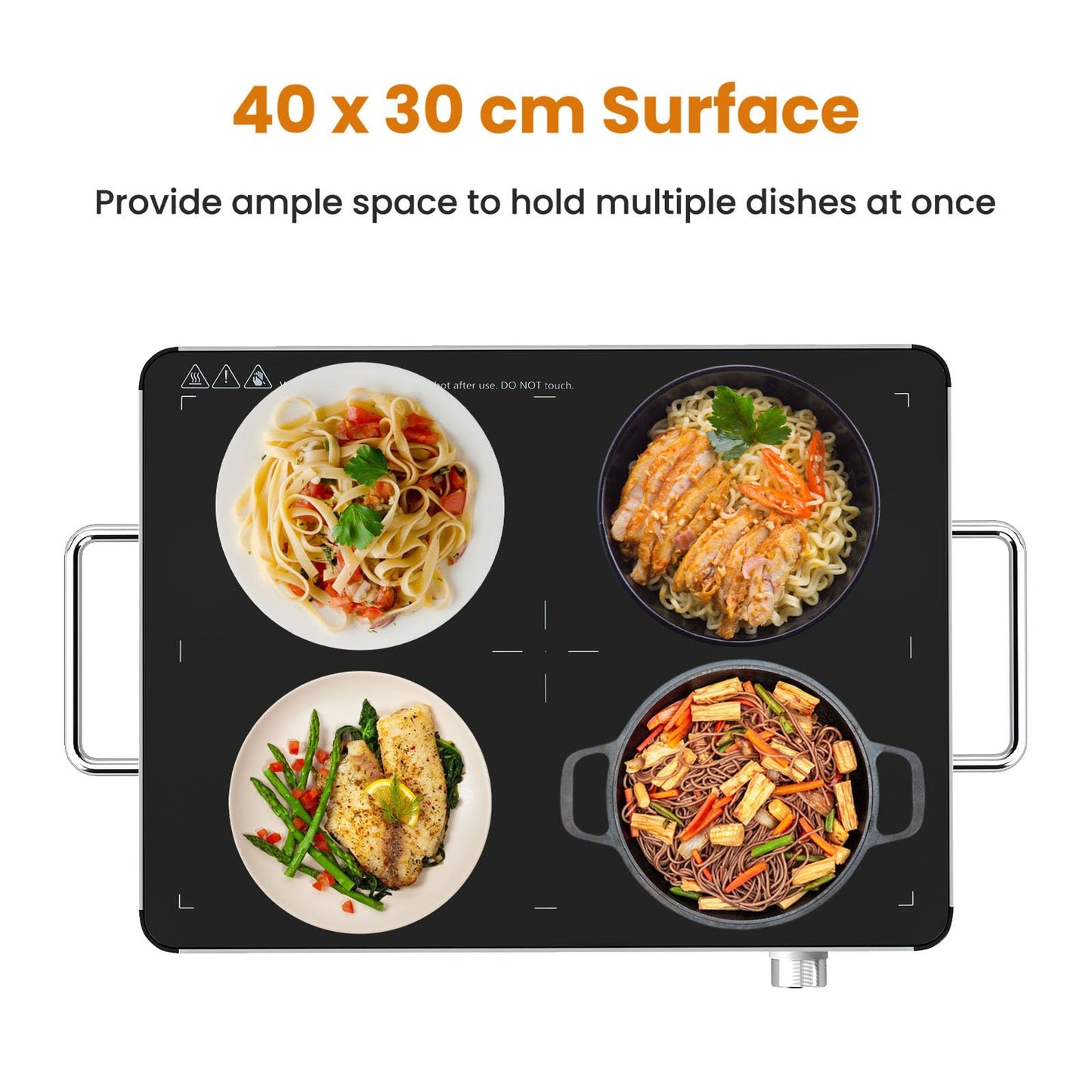Electric Warming Tray with 53 x 40cm /40 x 30 cm Surface and Anti-Scalding Handles