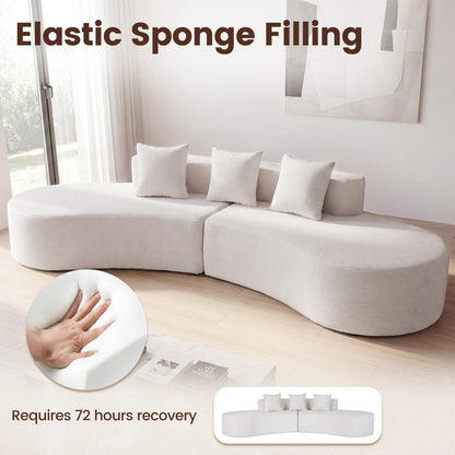 306cm Curved Sofa Couch, 5-Seater Sectional Boneless Sofa Bed with 3 Comfy Pillows