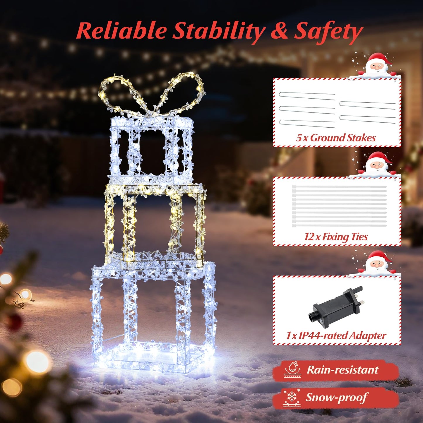 Set of 3 Pre-Lit Christmas Present Box Lights with LED Lights