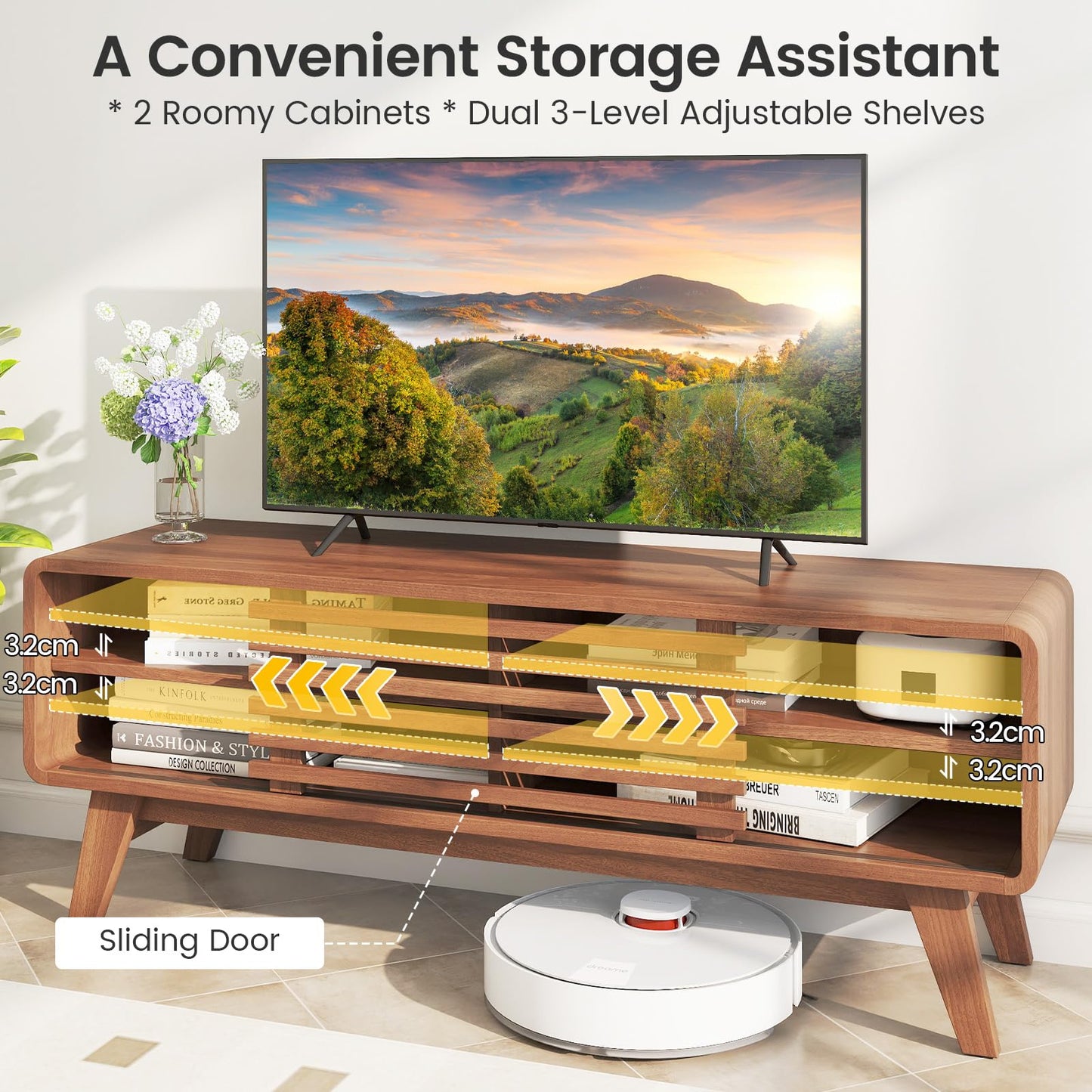 TV Stand for TVs up to 55 Inches Entertainment Center with Sliding Door