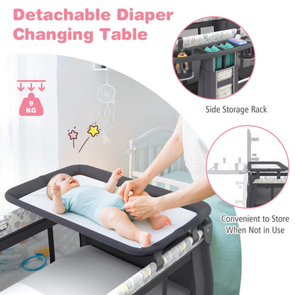 5 in 1 Portable Pack and Play with Bassinet and Mattress