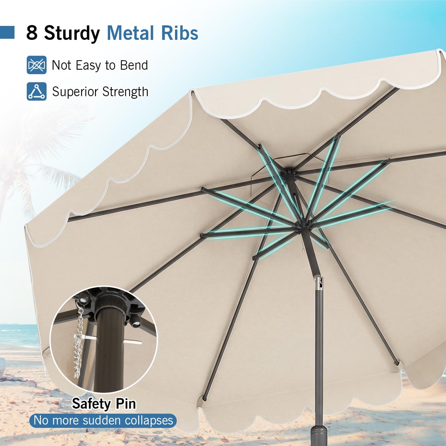 3M Garden Parasol, 8 Ribs Heavy-Duty Sun Shade Canopy