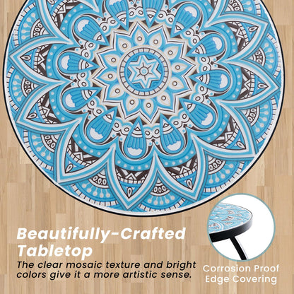 Mosaic Round Bistro Coffee Table with Ceramic Tile Tabletop