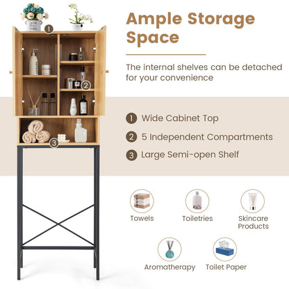 Over The Toilet Freestanding Toilet Storage Cabinet with Rattan Doors
