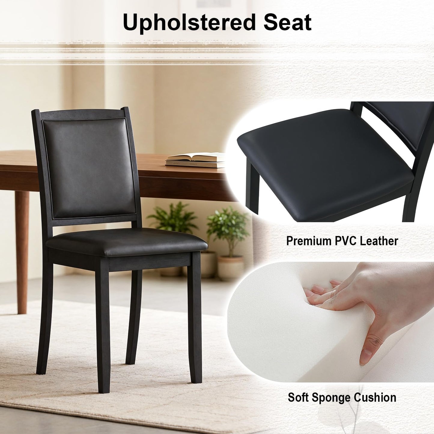 Dining Chairs, Faux Leather Upholstered Kitchen Chairs with Padded Seat