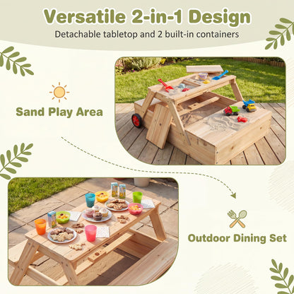 Kids Picnic Table with Sandbox, Wooden Children Garden Table and Bench Set