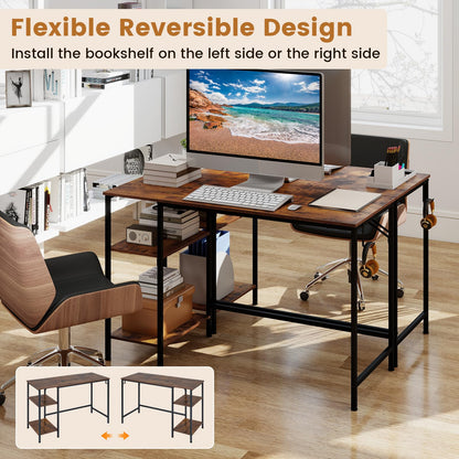 120 cm Reversible Home Office Desk with Headphone Hook and Shelves