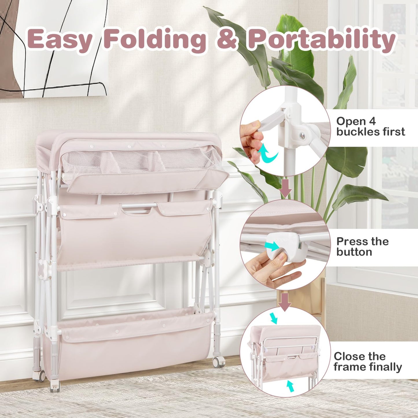 olding Diaper Changing Station with Wheels & Storage Basket