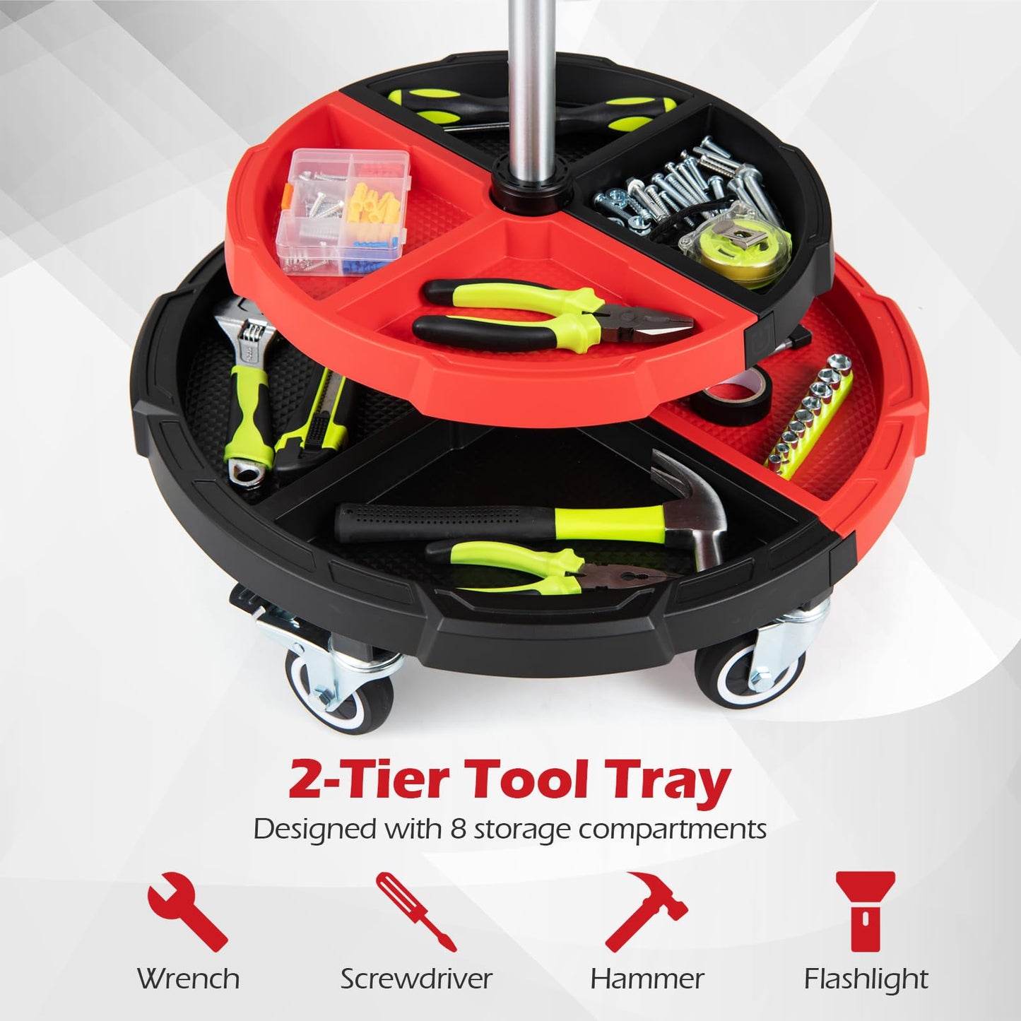 150 KG Max Load Rolling Mechanic Stool with Cushioned Seat Dual Tool Trays for Repair Shop