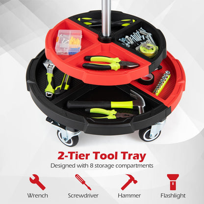 150 KG Max Load Rolling Mechanic Stool with Cushioned Seat Dual Tool Trays for Repair Shop