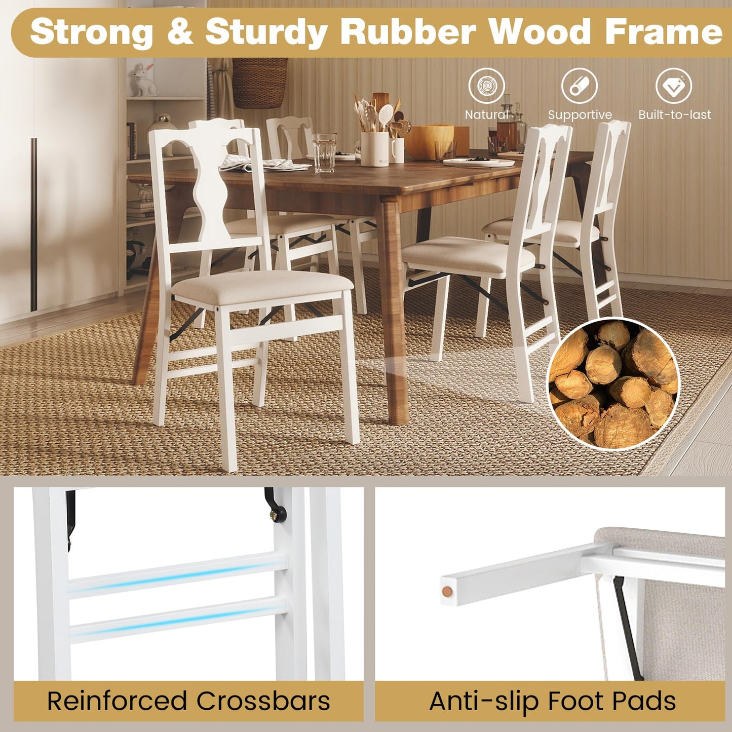 Set of 2 Folding Dining Chairs with Soft Padded Seat and Smooth Solid Backrest