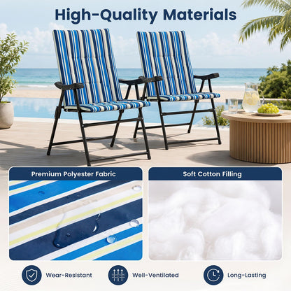 Set of 2 Foldable Beach Chairs, High Back Padded Camping Chairs
