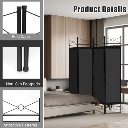 4 Panel Folding Room Divider with Detachable Cloth
