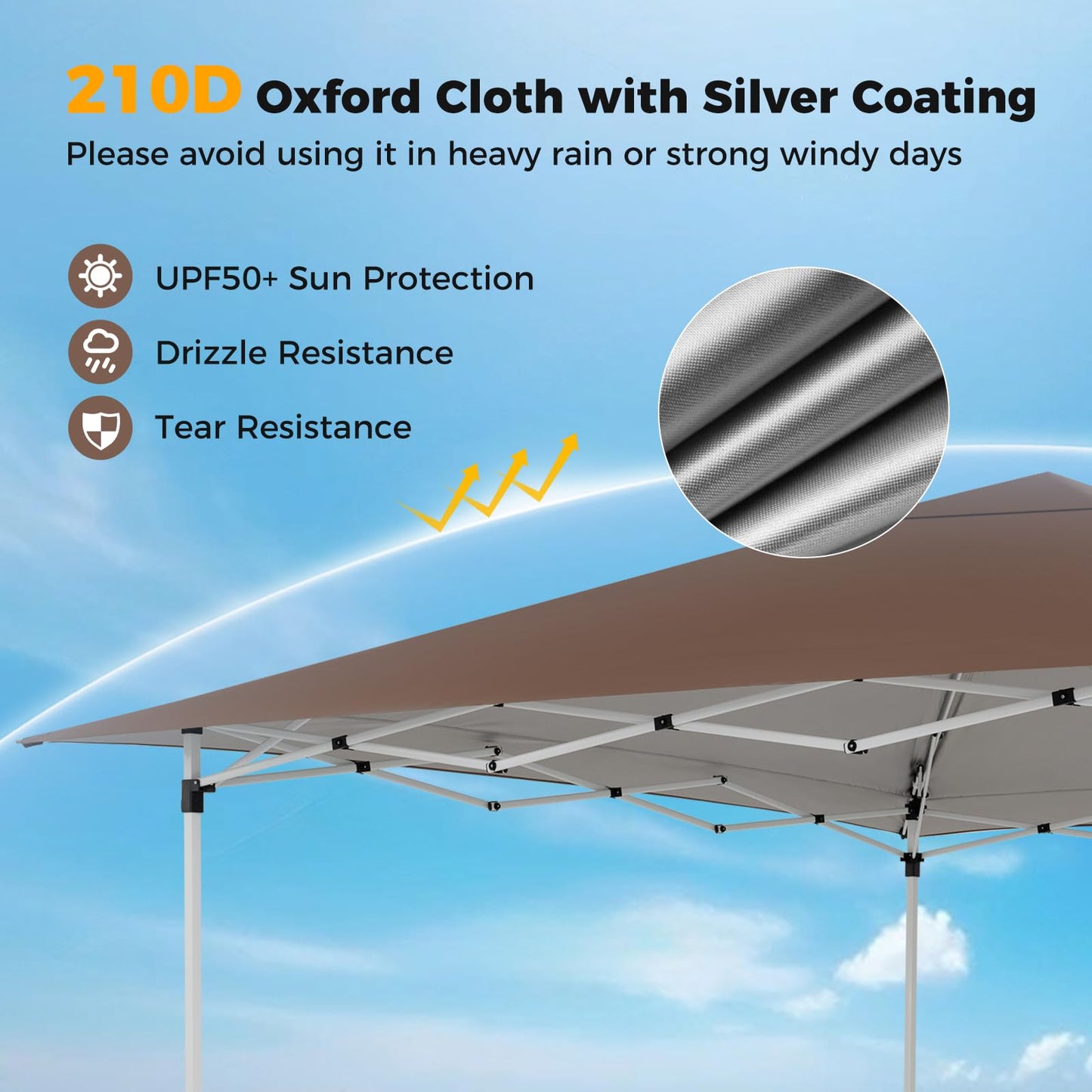 Pop up Gazebo, UPF50+ Sun-Protective Height Adjustable Pavilion Canopy Tent