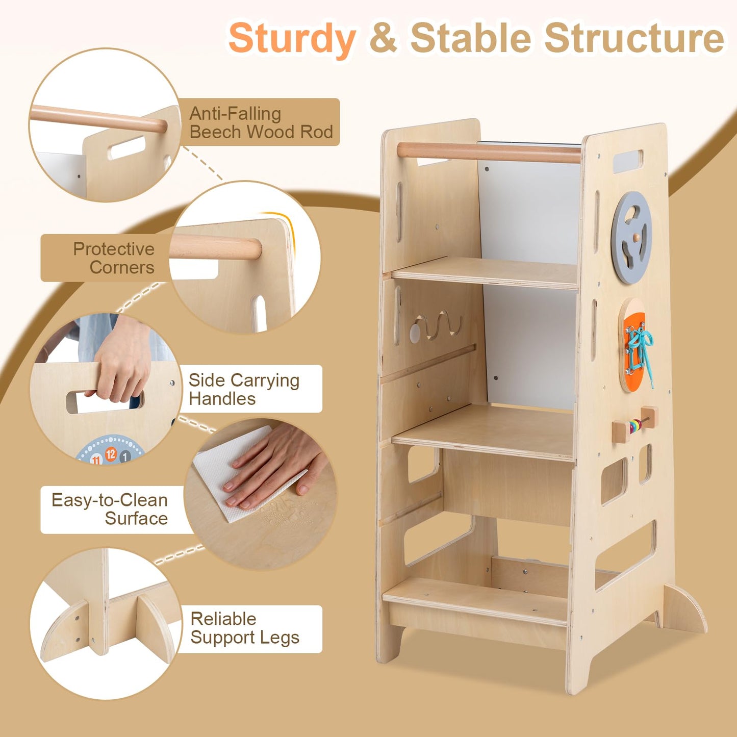 Toddler Standing Tower, Wooden Kids Step Stool with Chalkboard