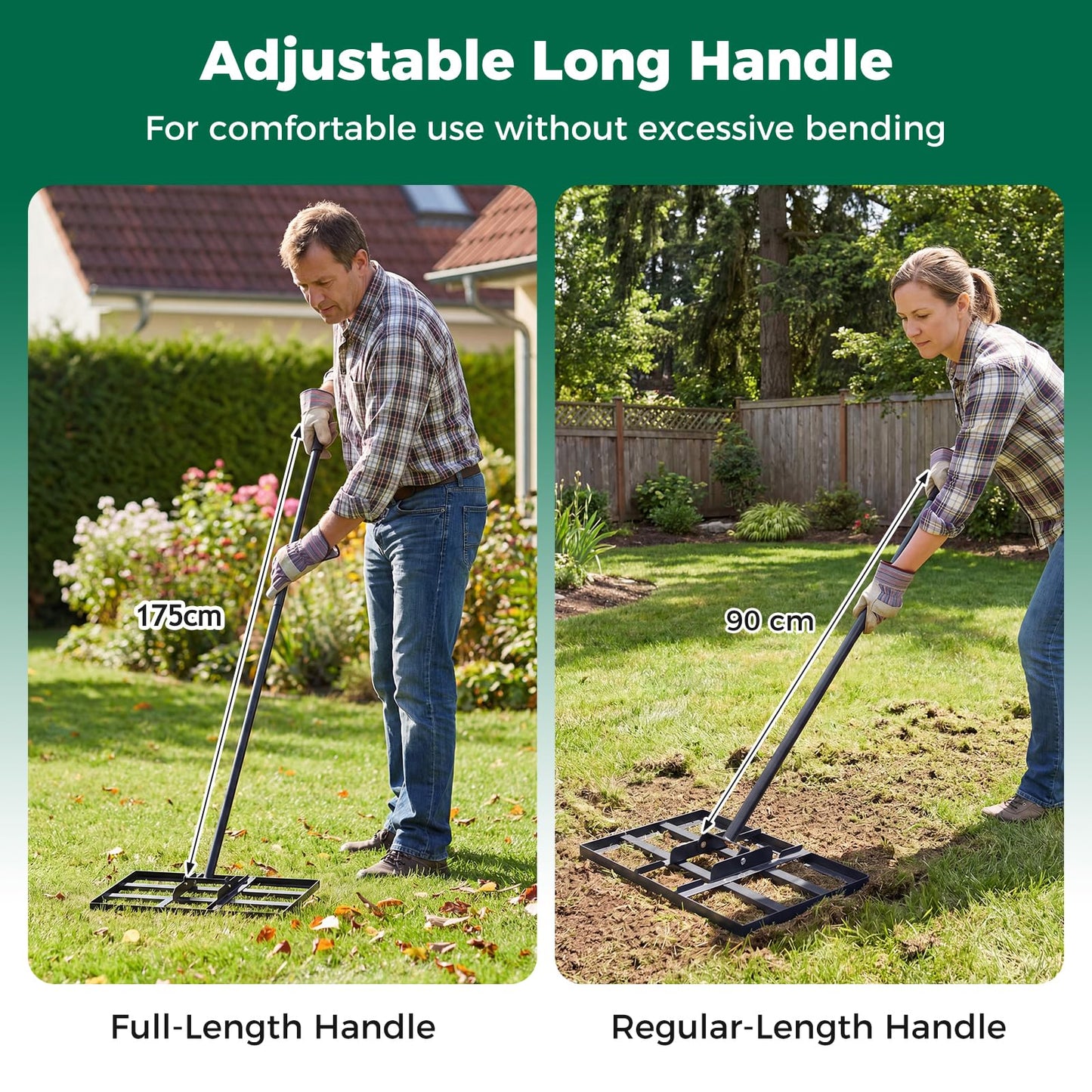 Lawn levelling Rake, 43x 25cm Lawn Leveller with 175cm Adjustment Long Handle