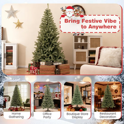 180 CM Glow-in-the-dark Artificial Christmas Tree Hinged Xmas Tree with 692 Branch Tips and Foldable Metal Stand