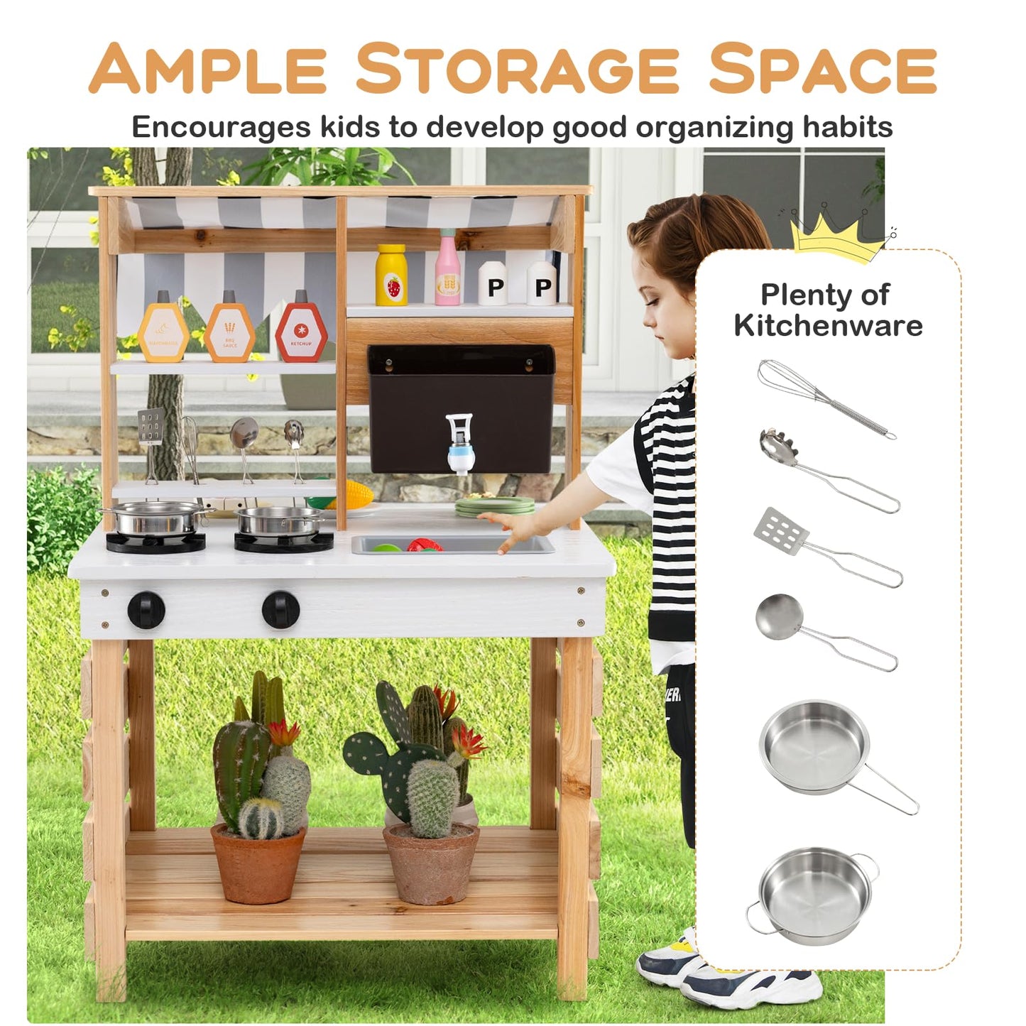 Outdoor Mud Kitchen for Kids with Removable Sink