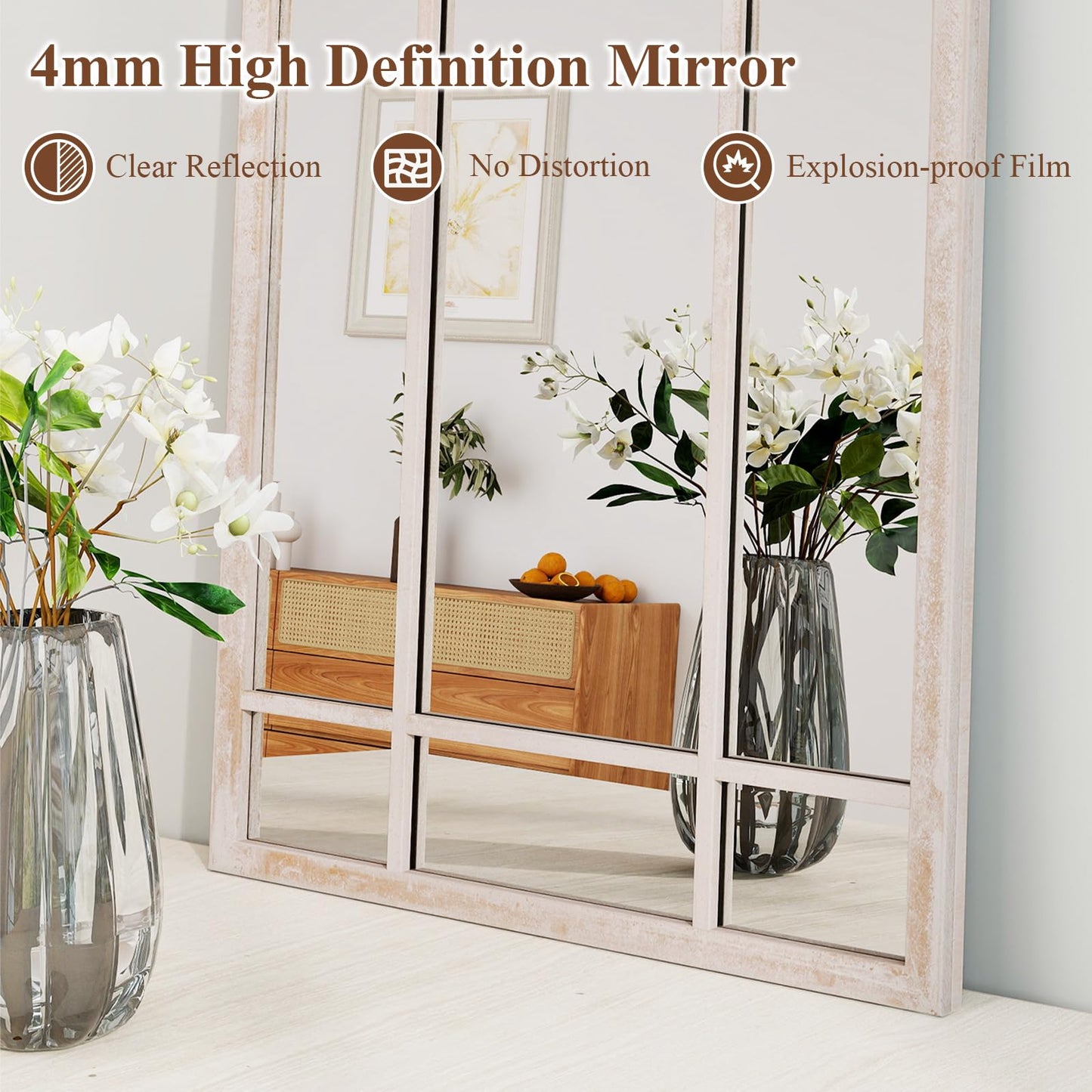 Arched Window Wall Mirror, Farmhouse Hanging Accent Decorative Mirror