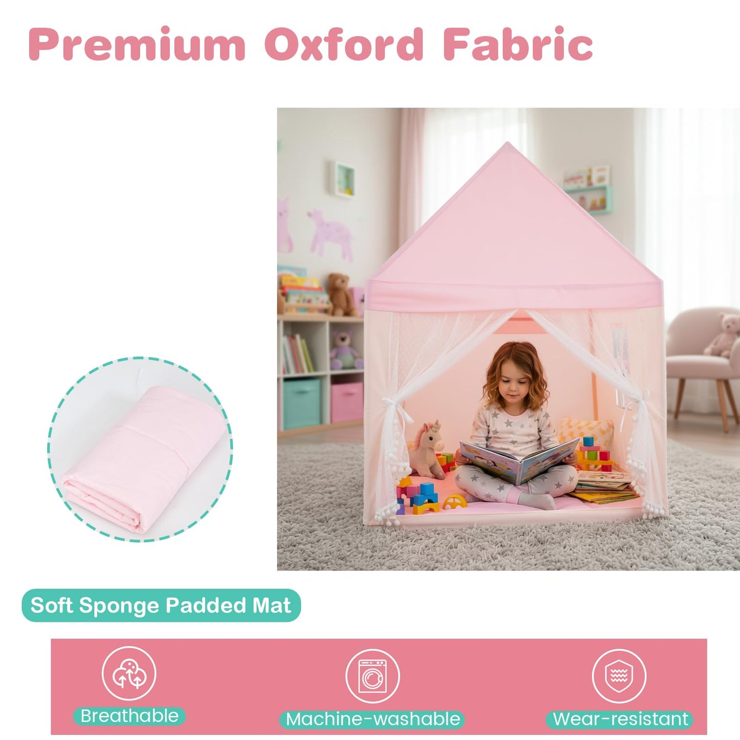 Children's Wooden Frame Playhouse Tent with Mat