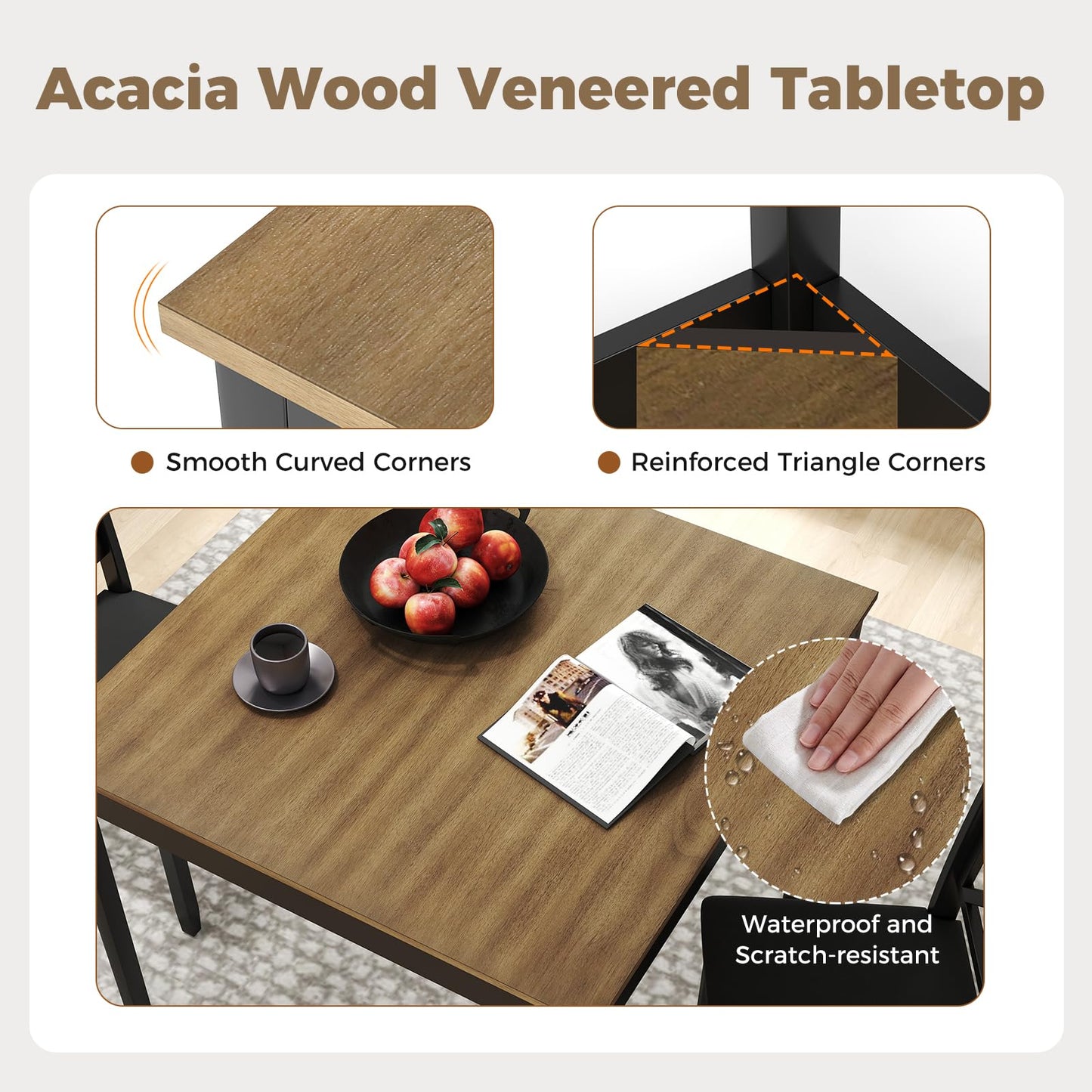 3 Piece Dining Table Set, Square Breakfast Kitchen Table and Chairs