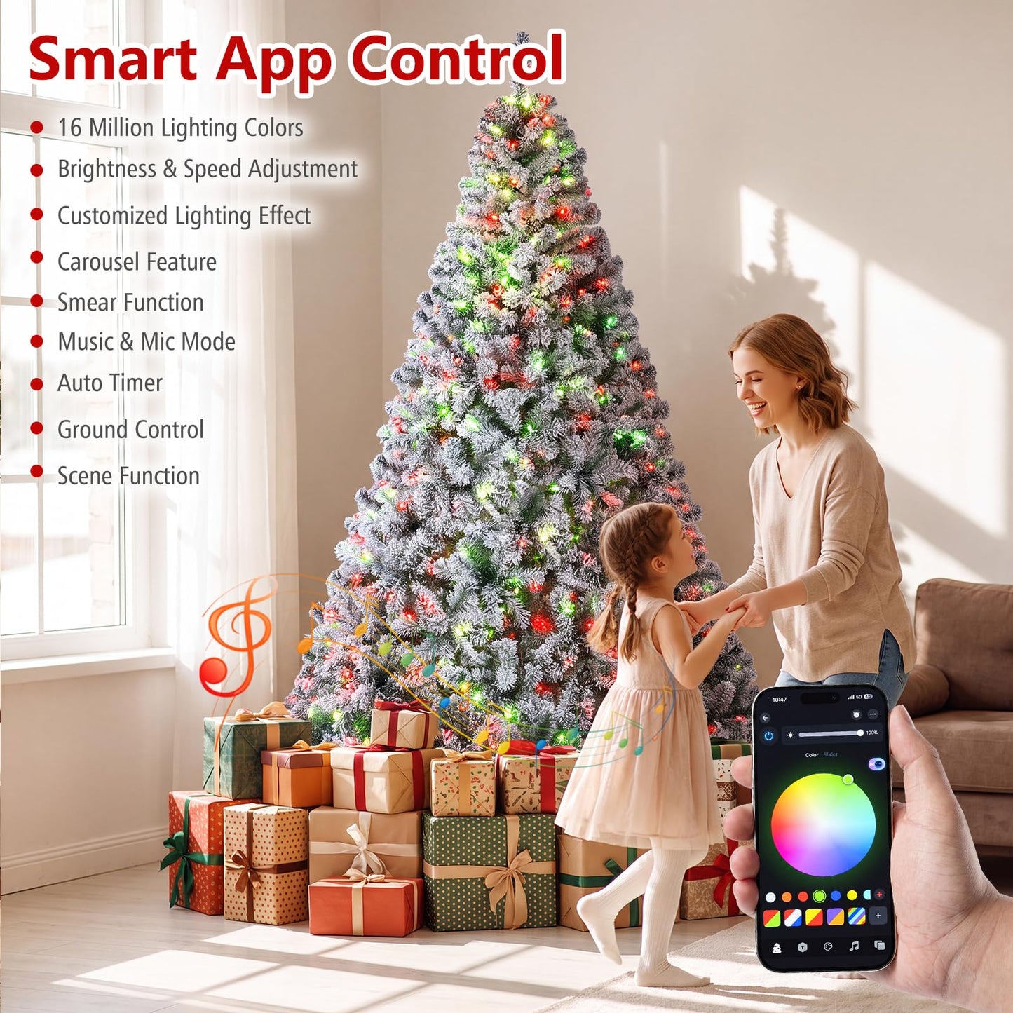 6FT Pre-lit Christmas Tree with 300 RGB LED Lights