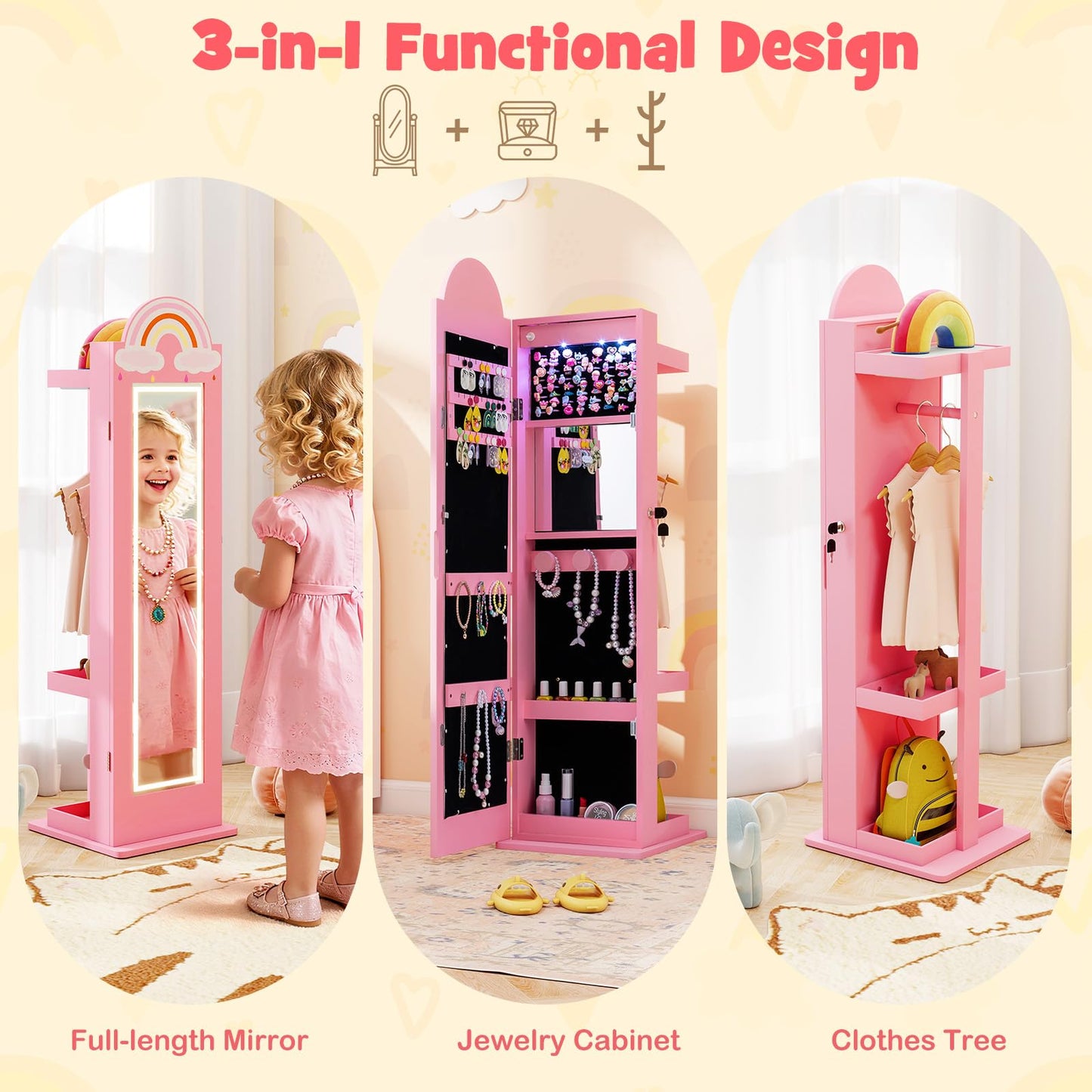 Kids Jewelry Cabinet Standing Children Jewelry Organizer