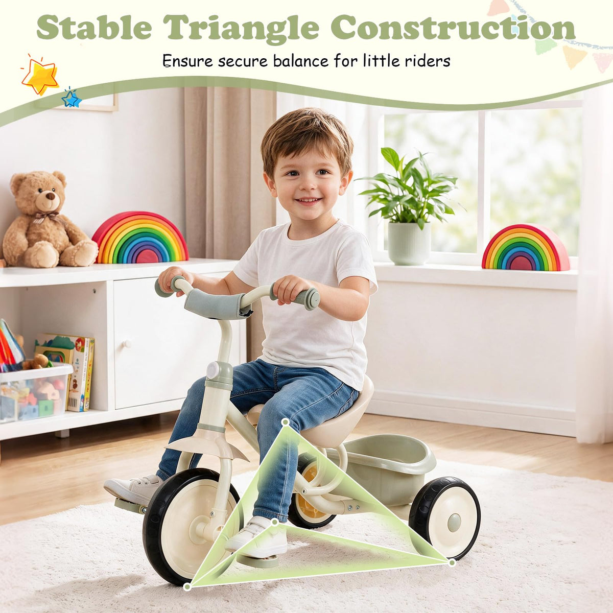 Kids Tricycle, Toddler Trike with Removable Storage Basket