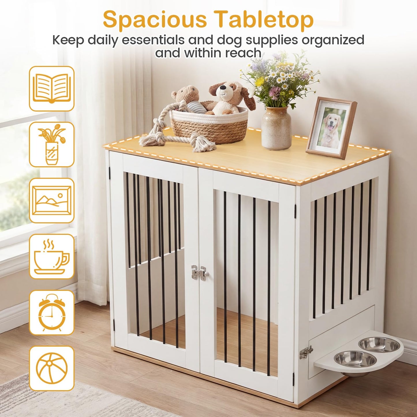 Dog Crate Furniture, Wooden Dogs Cage | 80cm Indoor Puppy Kennel Pet House Side Table