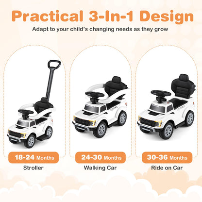 3 in 1 Ride on Push Car, Licensed Ford Stroller Sliding Walking Car with Horn