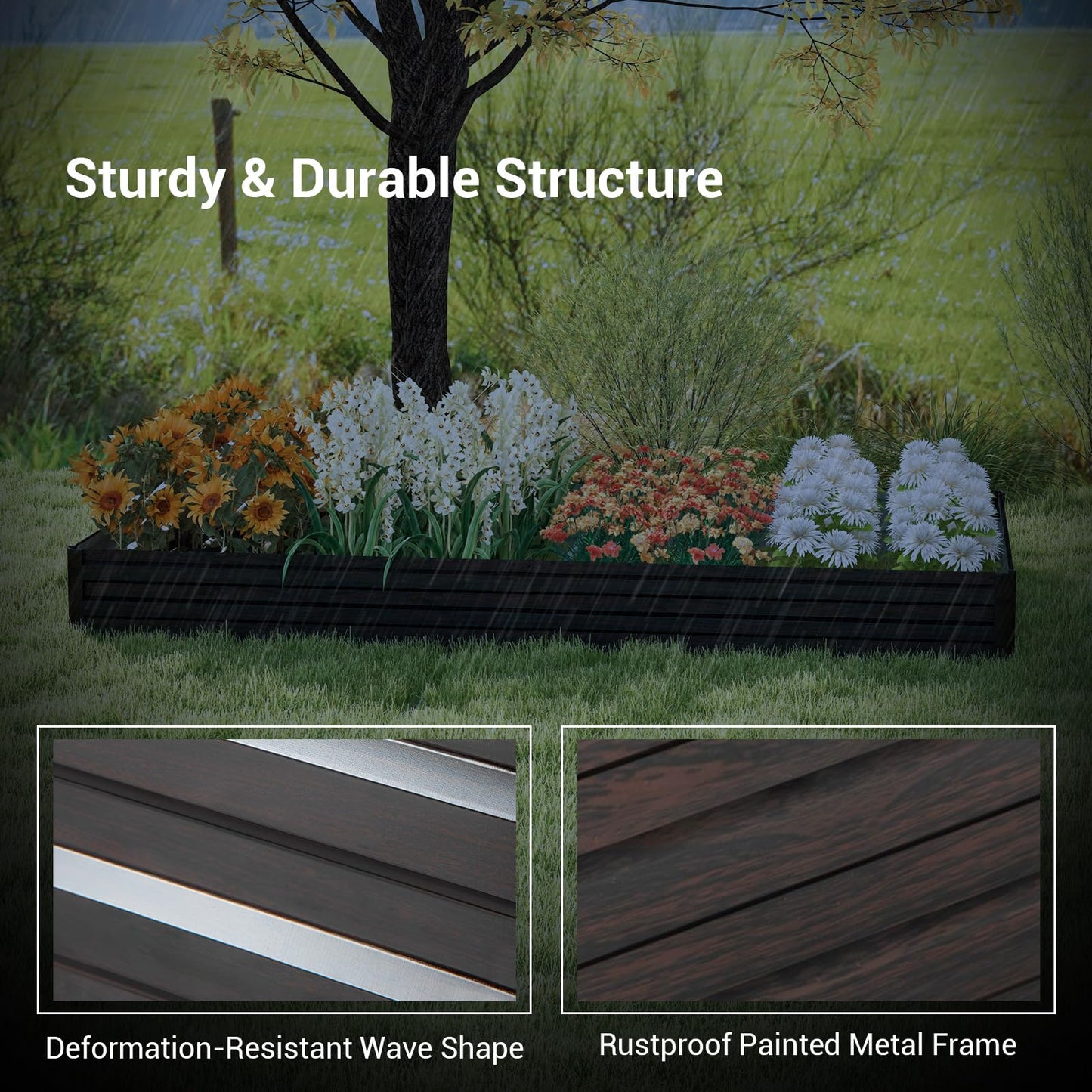 240 x 120 x 30 cm Metal Rectangular Raised Garden Bed with Open Bottom