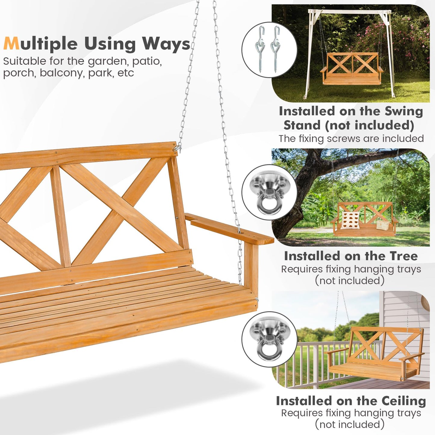 2 Seater Solid Wood Garden Swing Chair