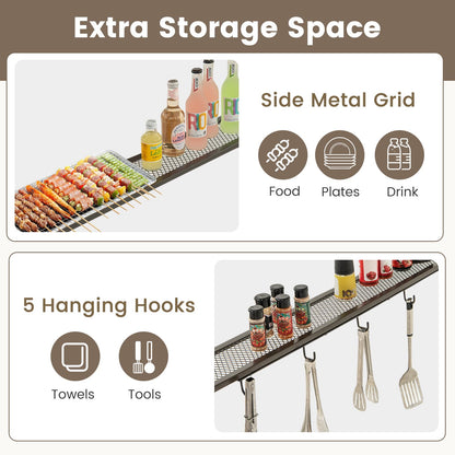 Outdoor BBQ Shelter with Serving Shelf and Storage Hooks (239 x 108cm)