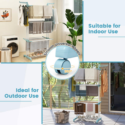 4 Tier Foldable Airer Clothes Drying Rack with Wings and Casters